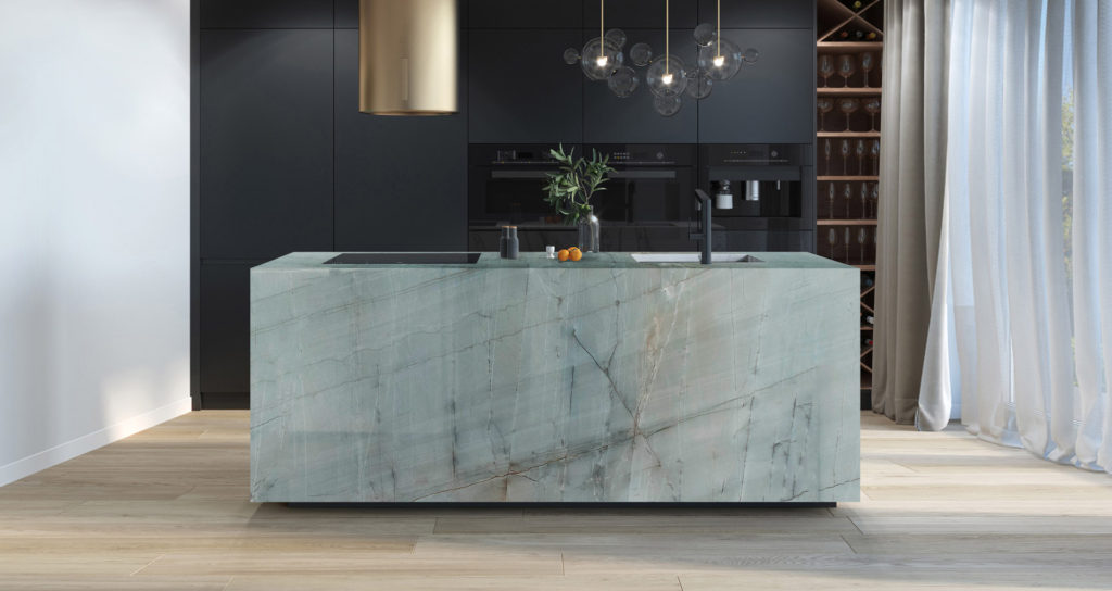 quartzite aqua countertop kitchen island modern design