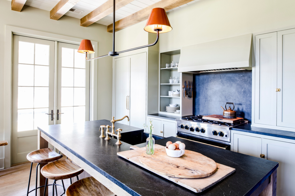 black granite countertop and backsplash modern white kitchen design