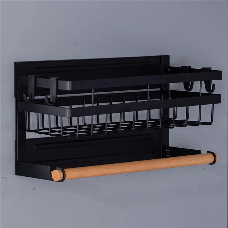 Magnetic Spice Rack Organizer with Paper Towel Holder 
