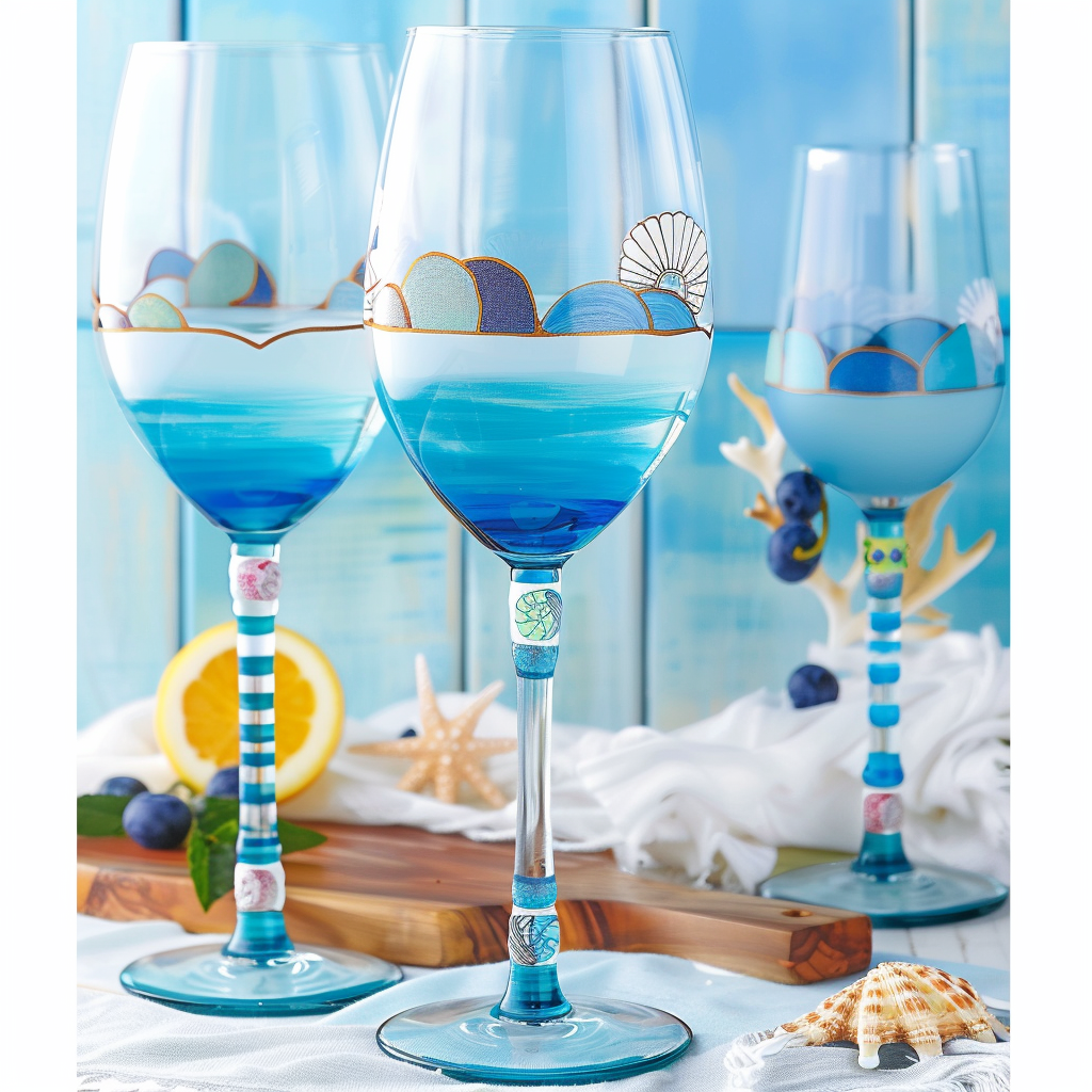 Beach-themed wine glass painting ideas