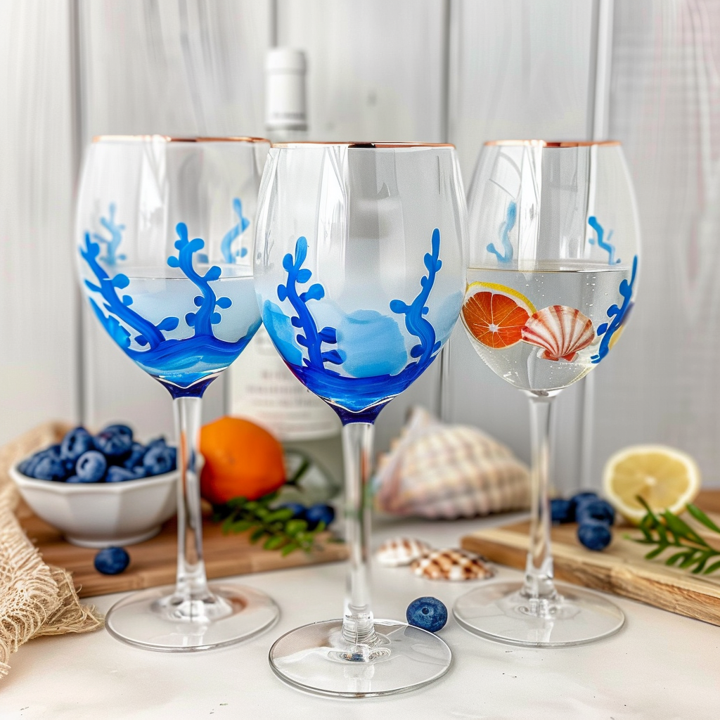 Beach-themed wine glass painting ideas, nautical, 
