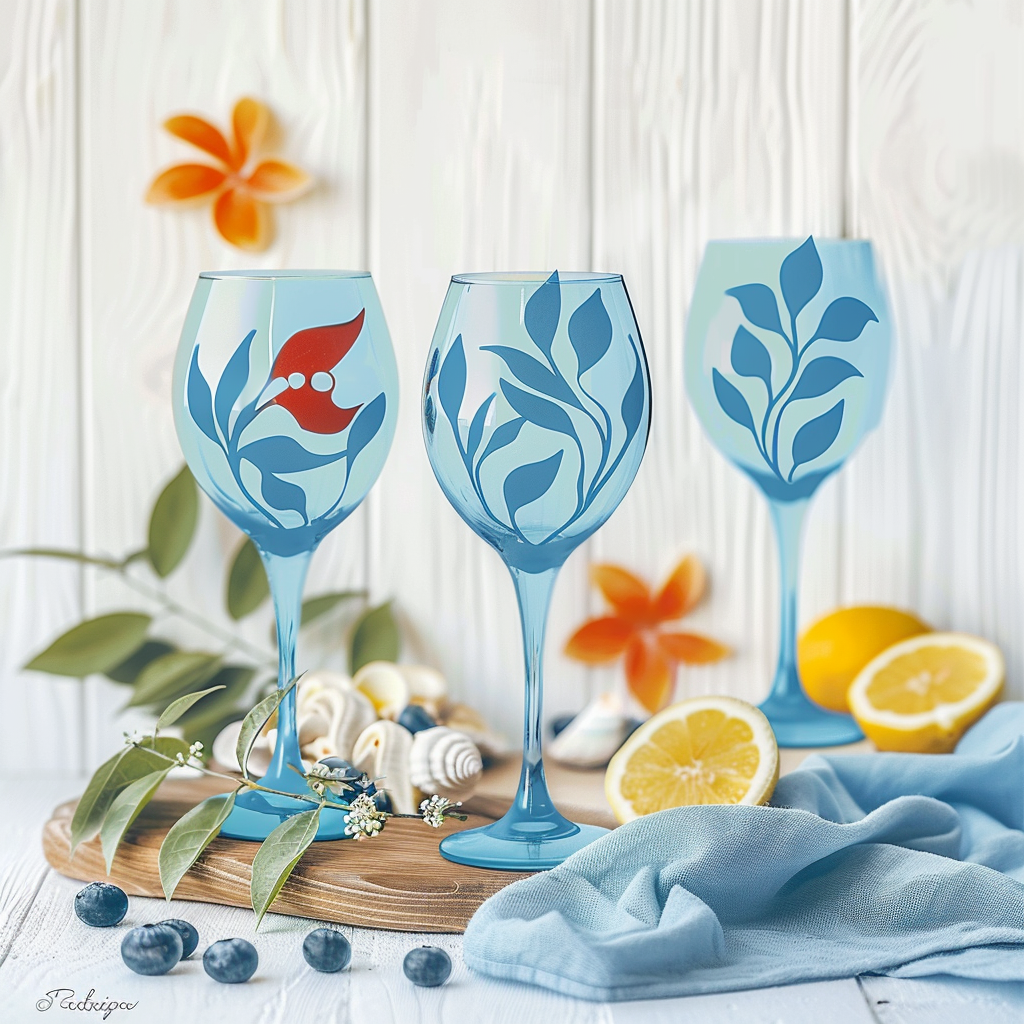 Floral-themed coastal wine Glass Painting Ideas