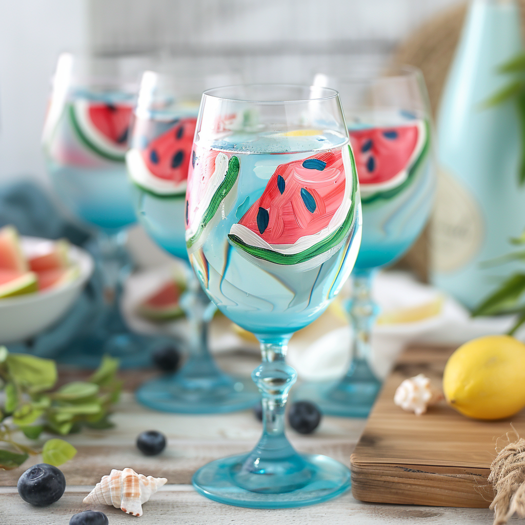 Wine glass painting ideas fruit, watermelon