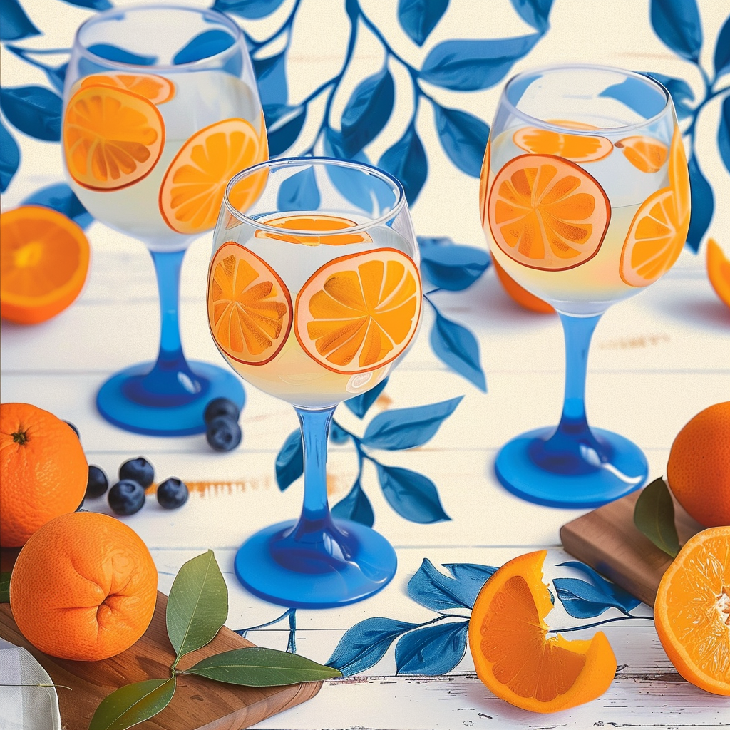 Wine glass painting ideas fruit, watermelon, oranges