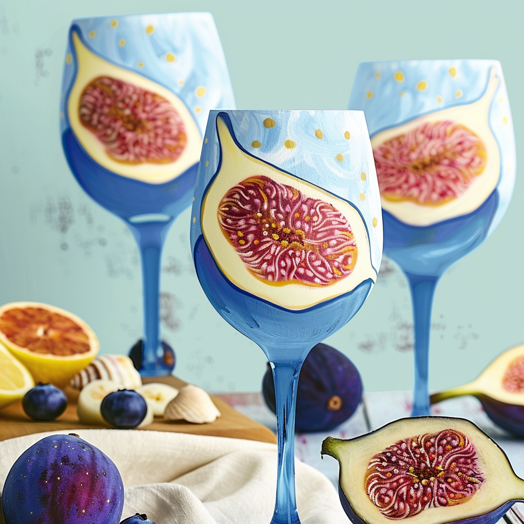 Wine glass painting ideas fruit, watermelon, oranges, fig,