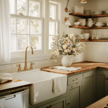 Butcher Block Countertops With Green Cabinets - Posh|Chic|Cool