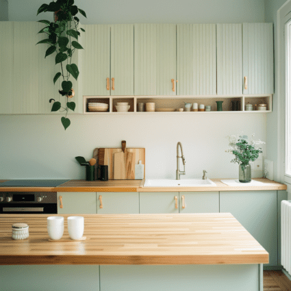 Butcher Block Countertops With Green Cabinets - Posh|Chic|Cool