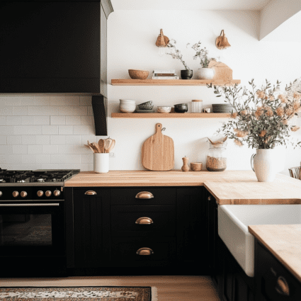 Black Kitchen Cabinets With Butcher Block Countertops - Posh|Chic|Cool