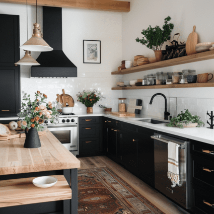 Beige Cabinets With Butcher Block Countertops