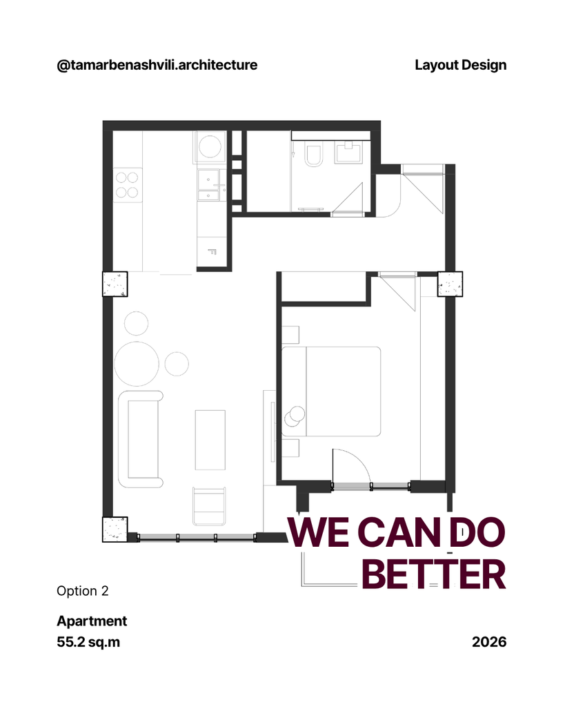 Small apartment layout redesign project Option 2